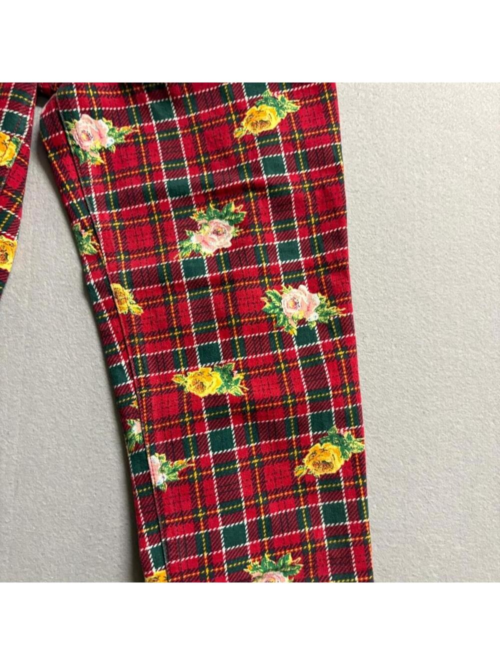 Vintage Gap Denim Plaid Floral Jeans Womens 26 Red Tartan Rose Print 90s - Picture 2 of 11